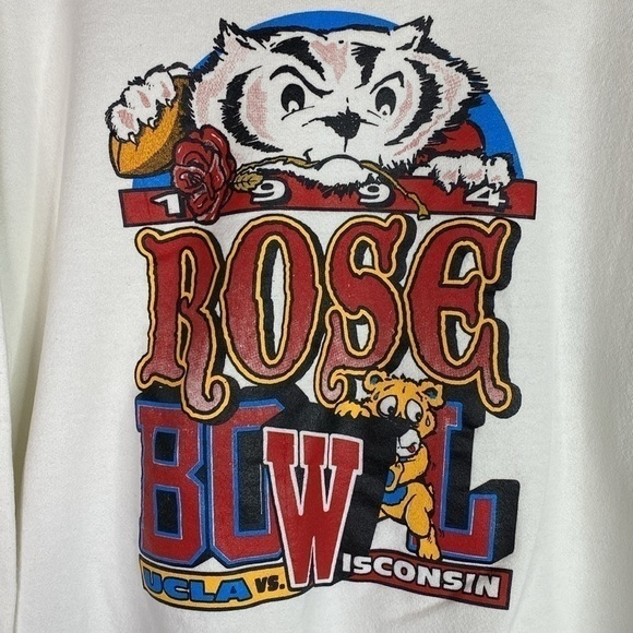 Vintage Hanes UW Badgers Rose Bowl 1994 White Crewneck Sweatshirt XL - Picture 4 of 10